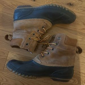 Sorel Men's Cheyanne Snow Duck Boot Lace-Up Chipmunk Black Leather US 10.5
